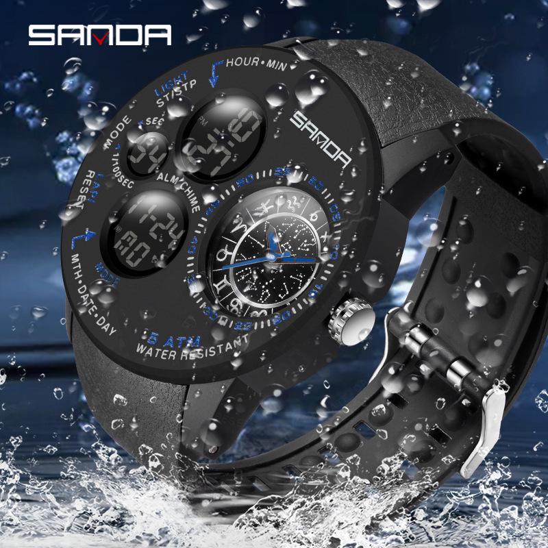 Sanda Men's Multifunctional 12 Constellation Dial Waterproof Electronic Watch