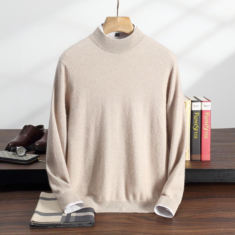 Men's Cashmere Half-High Neck Pullover - Autumn/Winter Versatile Loose Knit Sweater for Mid-Aged and Young