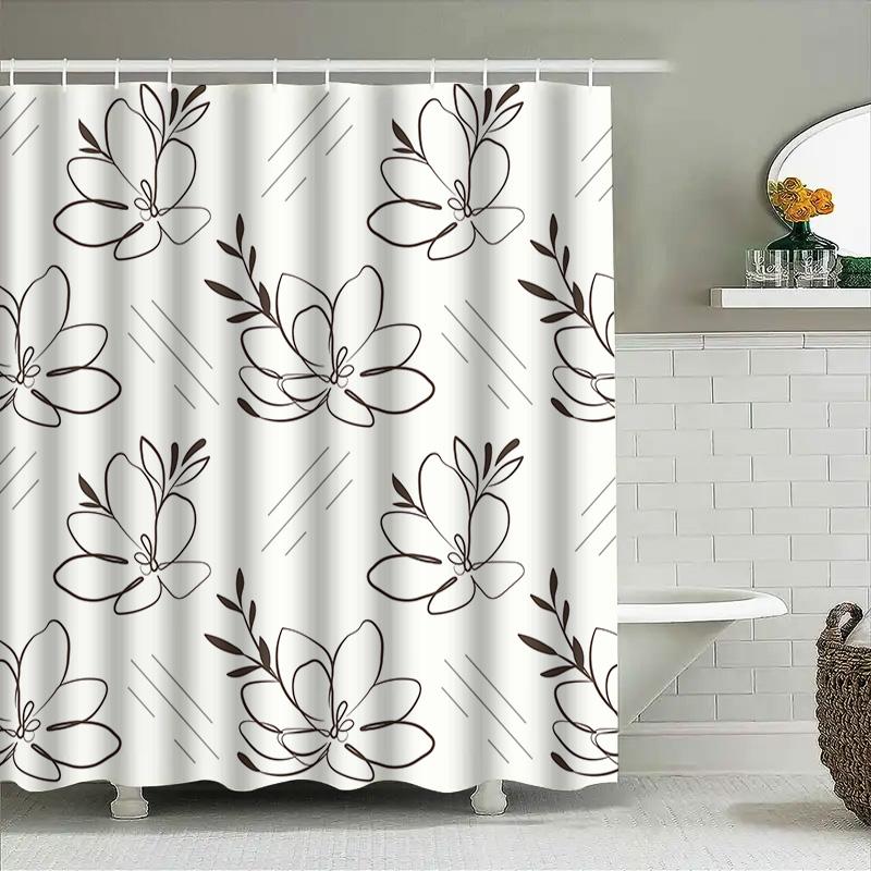 Modern Bath Curtain Floral Print Decorative Shower Curtain For Bathroom Waterproof Home Decoration