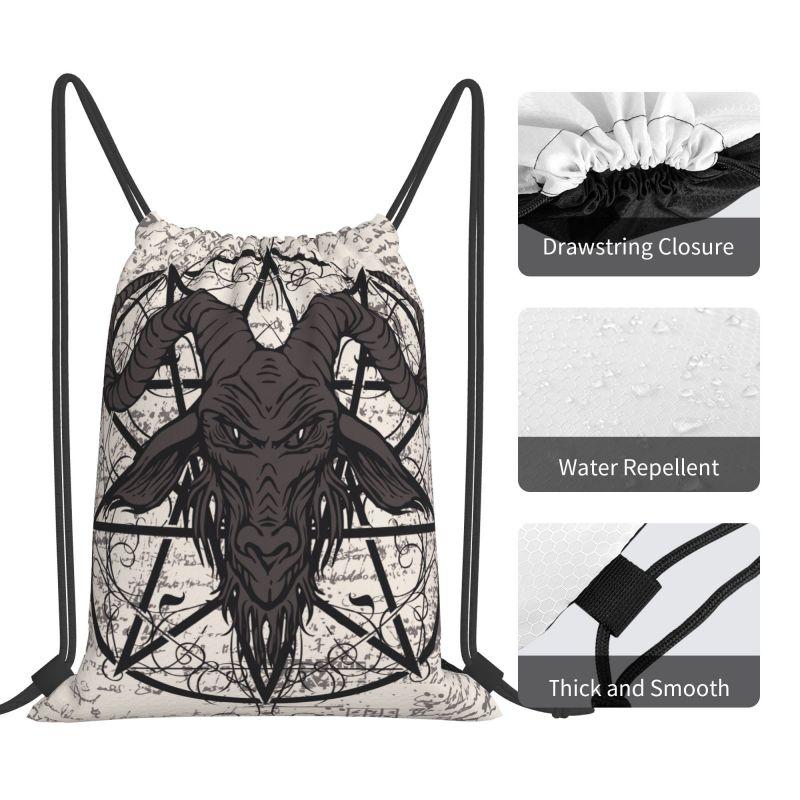 Pentagram Goat Skull Drawstring Backpack Sports Gym Water Resistant Bag Portable Sports Gym Sackpack for Training Shopping