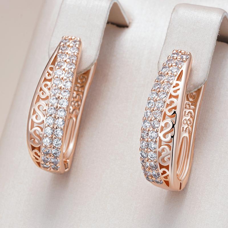 Trendy  Rose Gold Color Hoop Earrings For Women Luxury Natural Zircon Accessories Vintage Bride Wedding Jewelry