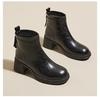 Fall/Winter Women's Thick-Soled Genuine Leather Skinny Boots, Korean-Style Back Zipper Martin Boots, Slip-On Casual Shoes