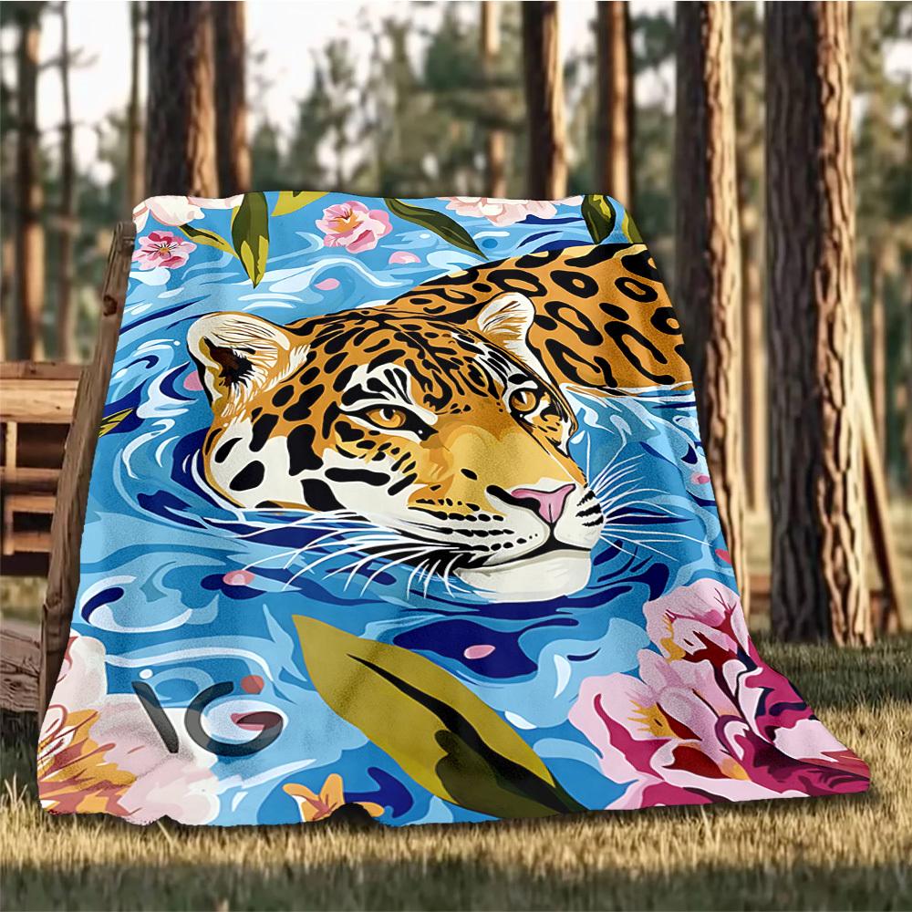 1pc Jaguar Print Print Outdoor Blanket, Lightweight Polyester,