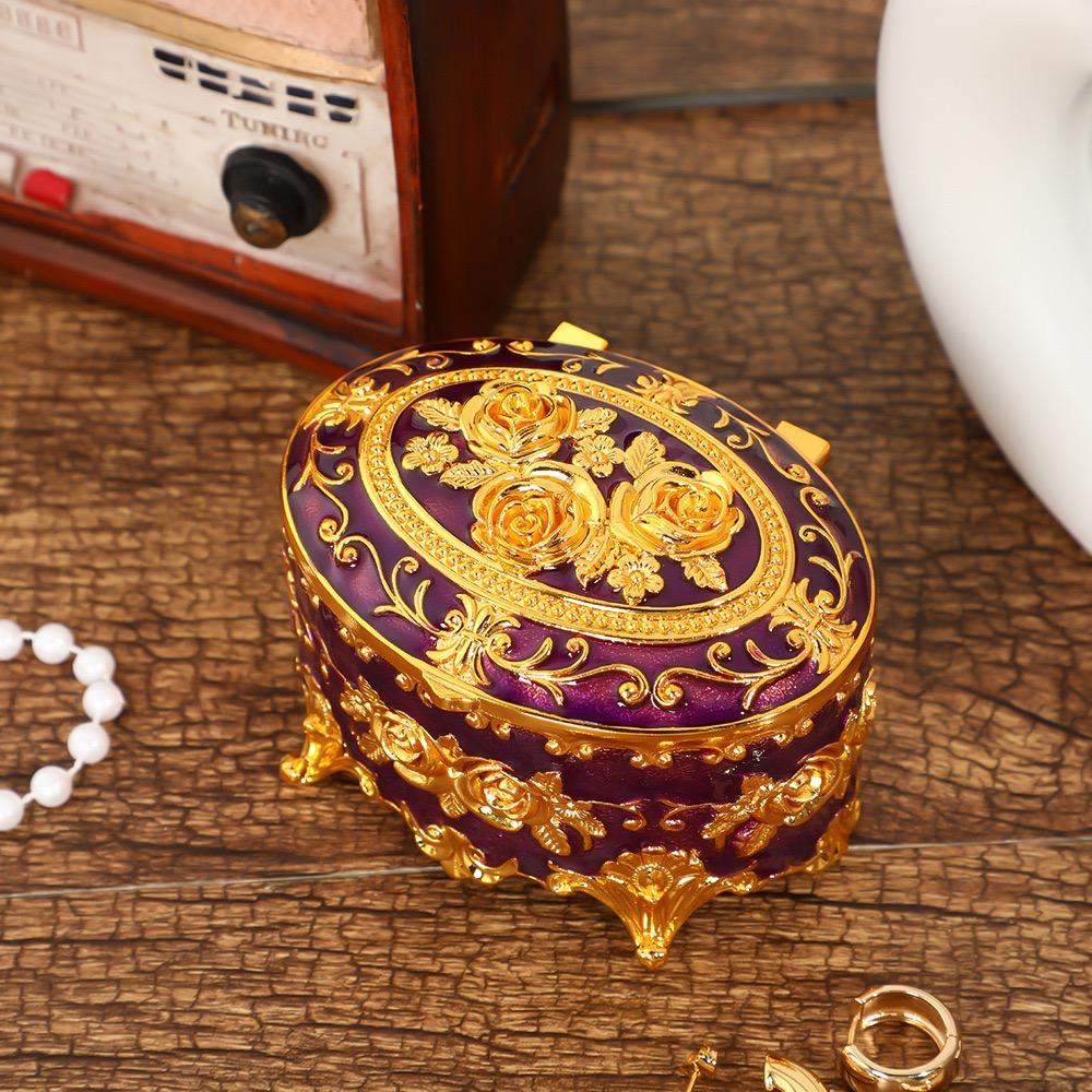 Mini Jewelry Storage Box Portable Oval Organizer European Style Necklace Case Alloy Storage Earrings Ring Dressing Table Display
