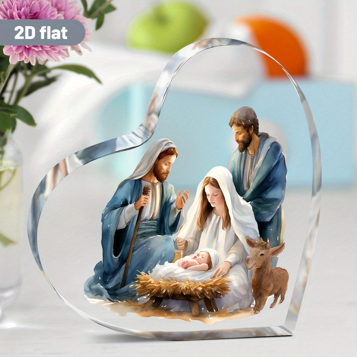 

2D Flat Acrylic Heart-Shaped Nativity Decoration, Indoor & Outdoor Decor -Use No Batteries/ Electricity Needed, Freedom Day Decorations, Shop Decorati 10*10cm