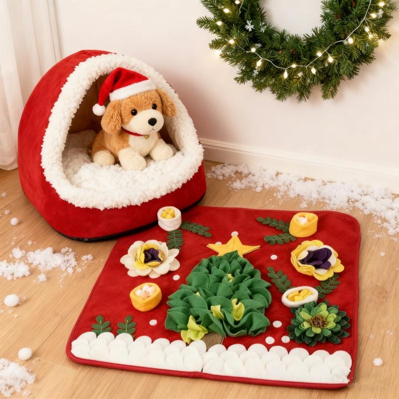 BOOTEELY Christmas Snuffle Mat For Dogs Pet Nose Work Slow Feeding Training Pad Interactive Toy Stress Relief Activity Blanket