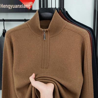 Pull Homme 510g Laine 100% Semi-Peigné Épais à Demi-Fermeture Éclair et Col Montant pour l'Automne 2025