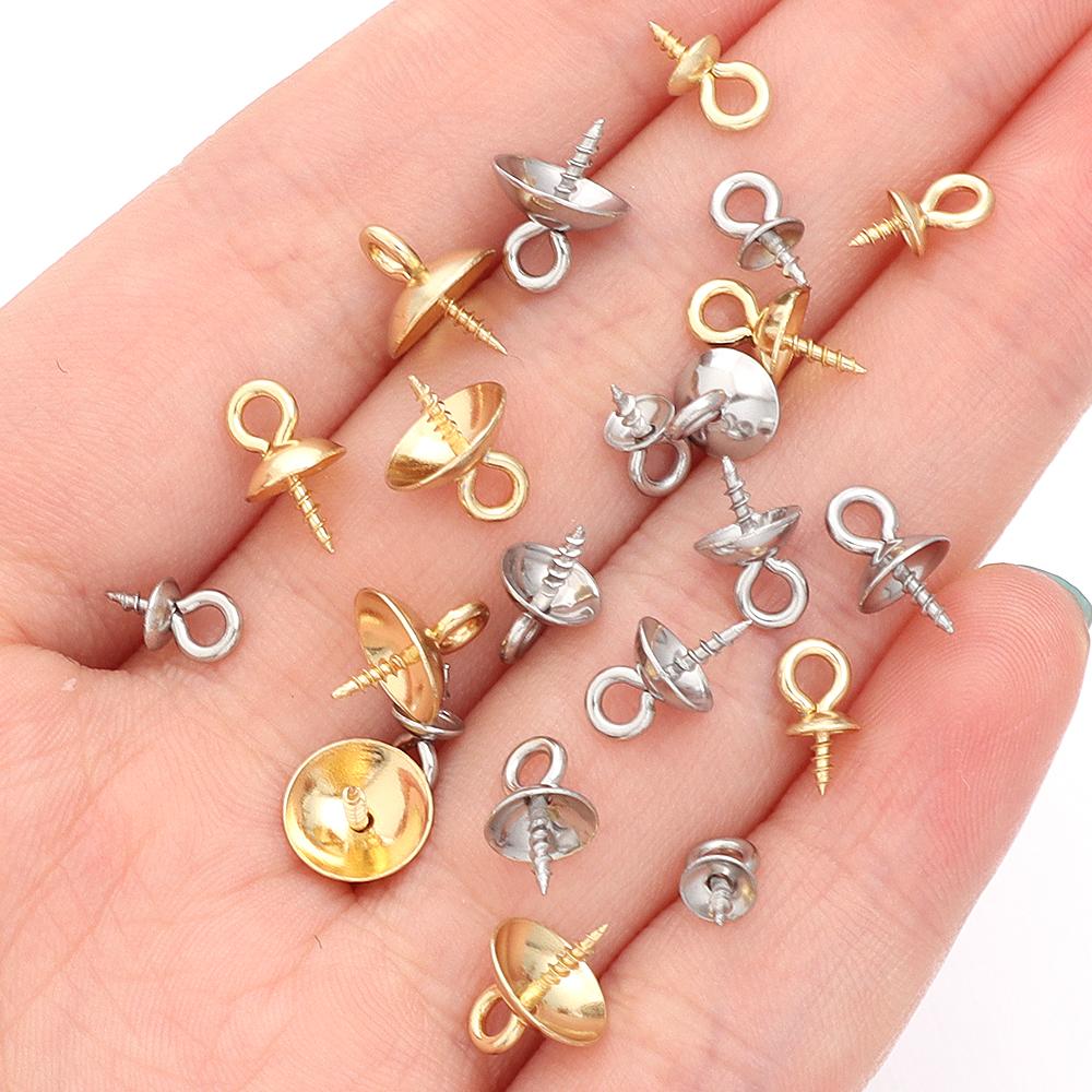 20 pezzi Occhielli a Vite in Acciaio Inossidabile Ganci Superiori Perline Forate Tappi Terminali Metallici Ciondolo Per la Realizzazione di Gioielli Fai da Te Accessori per Collane