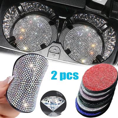 2Pcs Car Non Slip Water Cup Pad Diamond Car Coaster Water Cup Insert Coasters Pads Universal Car Cup Holder Interior Accessories