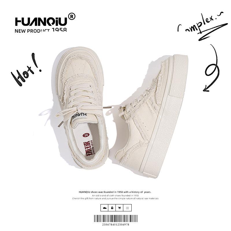 Global ZHQ-HQ007 Milk-colored Canvas Shoes Women's New Summer Breathable Casual Hong Kong Flavor Versatile Popular White Shoes