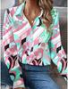 Mode Elegantes Büro Damenhemd Damen Casual Graffiti Bedrucktes Hemd Kragen Knopf Langarm Haushemd Damen Bluse