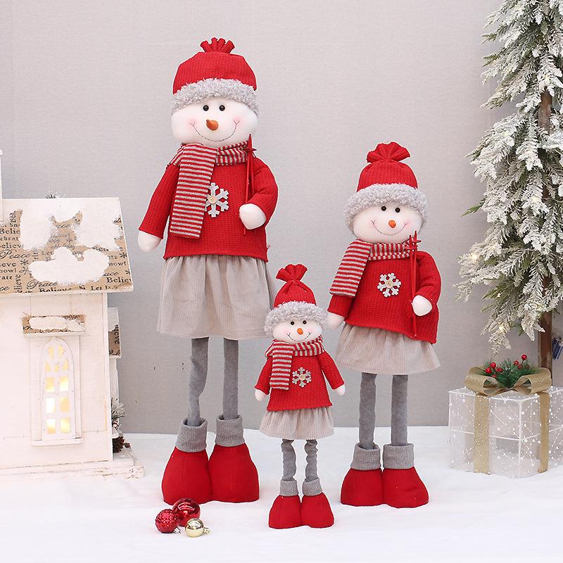 Christmas new red knitted fabric sitting and retractable old man snowman elk doll set decoration ornament