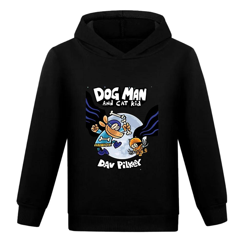 Kids Hooded Sweatshirt Dog Man Cartoon Comic Book Character Art Print Pullover Autumn Winter Casual Sport Wear for Children Daily Use