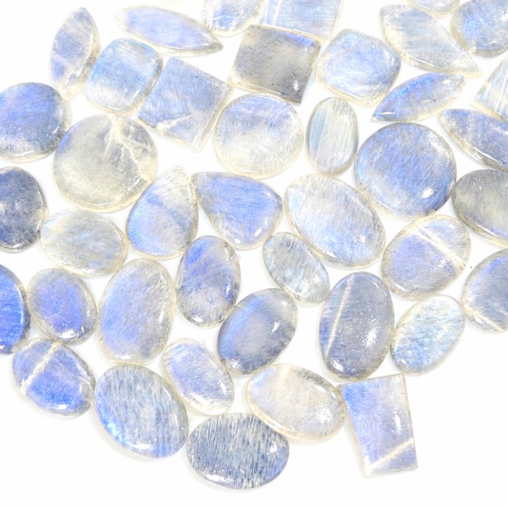 Rainbow Moonstone Cabochon Lot, Flashy Moonstone Gemstones, Mixed Shape Natural Moonstone Cabochons for Jewelry Making