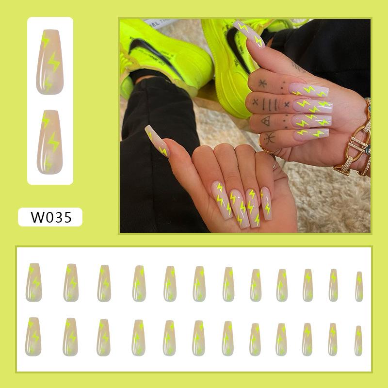 Artificial Nails Yellow Lightning Long Ballet Manicure Fake Nails Manicure Sheets