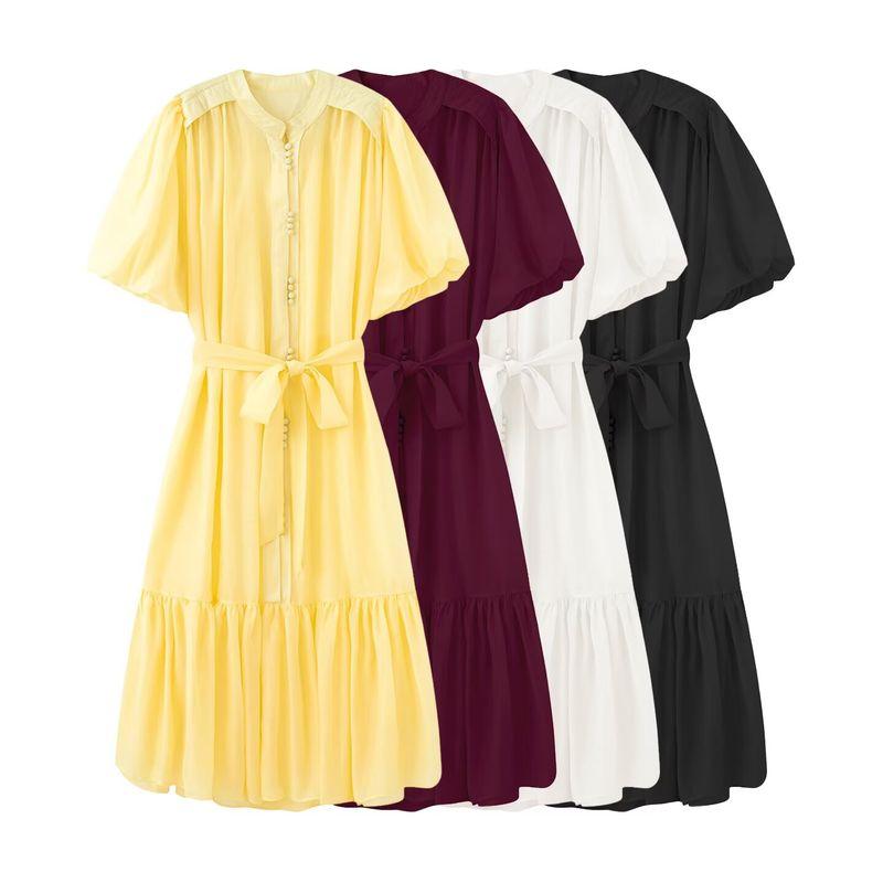 Kaslead New Women clothes Western Style Two-piece Set High Sense Frill Temperament Puff sleeve Dress