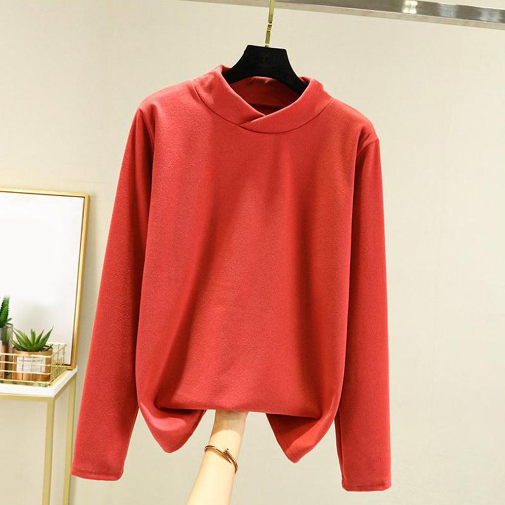 Ladies' Loose Comfortable Casual Fashionable And Warm Underwear With Seamless Cross Collar And Thick Velvet Large Size Top