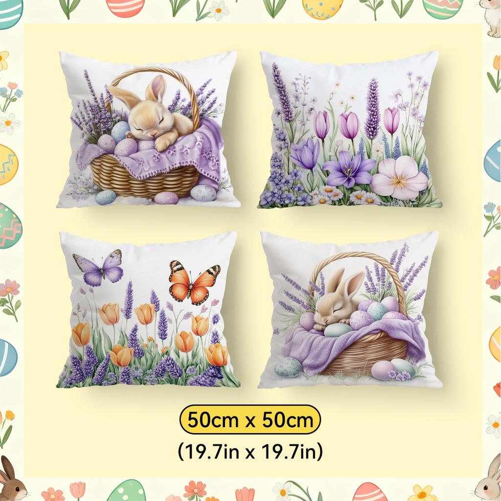 Easter Bunny Lavender Cushions Pillowcase Polyester Cushion Cover Throw Pillow Pillowcover Home Car Sofa Decor