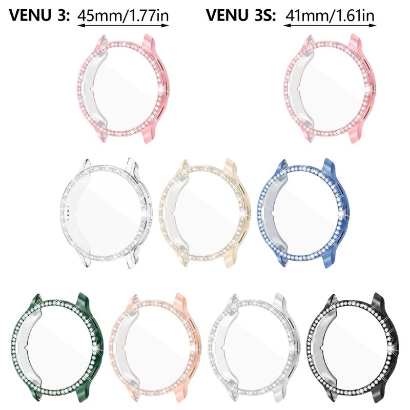 Sparkling Single Row Diamond TPU Protector Cover Watch Case for Venu 3/Venu 3S Stylish Electroplated Shell