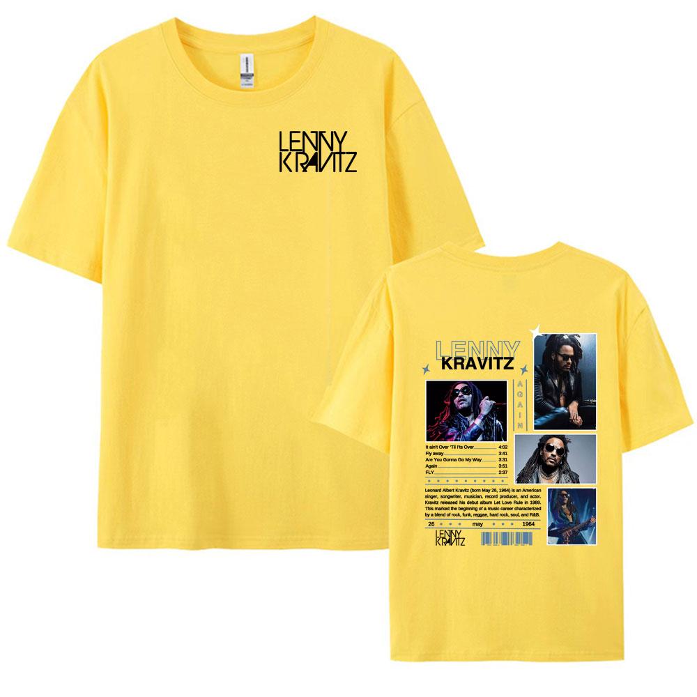 Rapper Lenny Kravitz Again Album 2025 Tour Tshirt Men Hip Hop 90s Retro High Quality T Shirt Fashion Casual 100 Cotton Tshirt