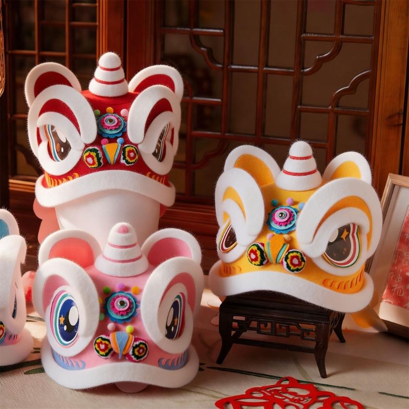 Nonwoven Chinese Lions Dance Hat DIY Lions Dance Cap Crafts Kit Chinese Dragon Head Cap Chinese New Year Decorations
