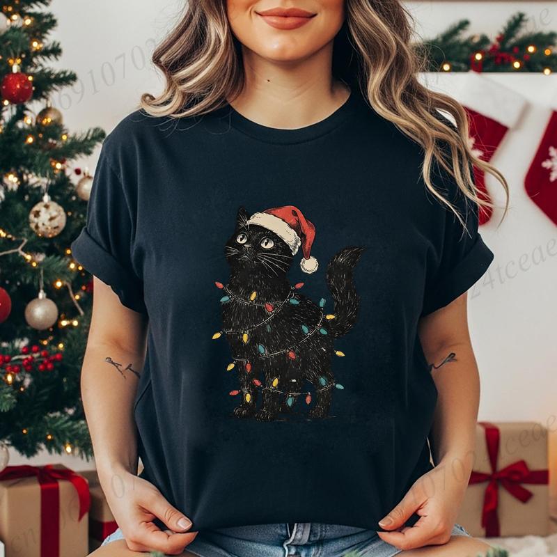 Unisexs Holiday Shirt TShirts Cute Cat Christmas Prints Graphic Tees Comfortable Personality Street Tops Fashion Unisex Clothes