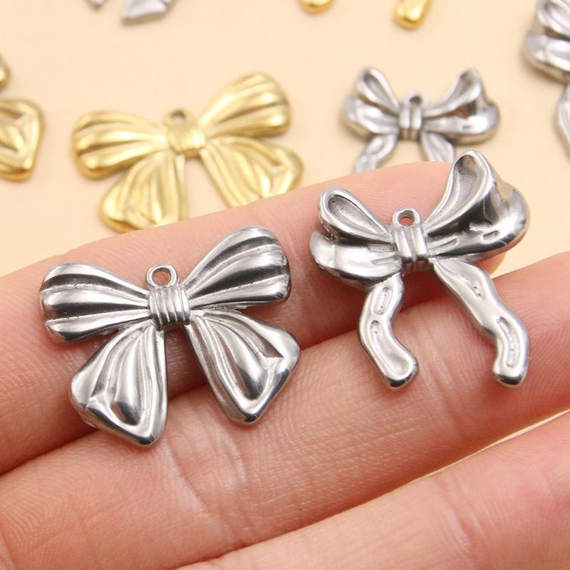 Stainless Steel Bowknot Pendant - Creative DIY Jewelry Accessory, Vacuum Plating, Handmade, Hot Selling