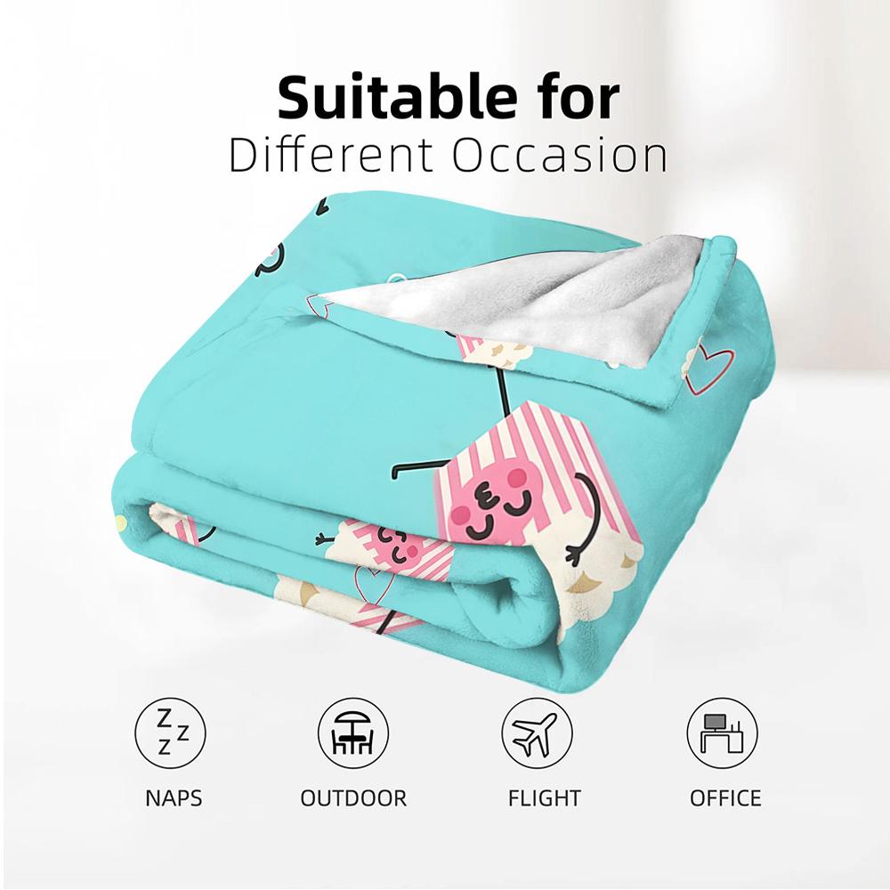 Cute Cartoon Popcorn Box Soft Flannel Blanket Breathable Warm Throw for Office Car Sofa Kids Room Birthday Xmas Gift