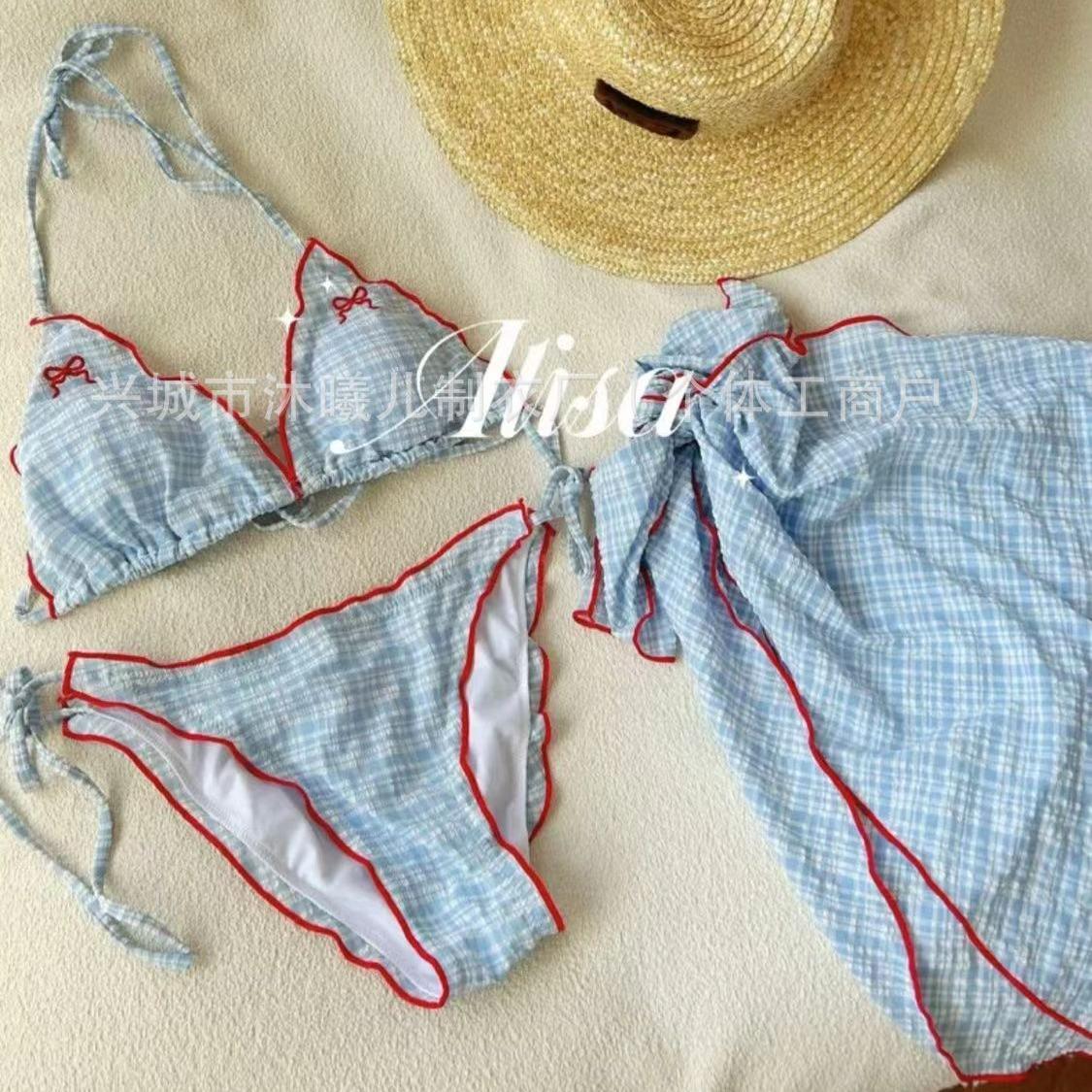

Retro Plaid Blue Bikini Set - Cute, Sweet, 3-Piece Swimsuit for Women Large чорний