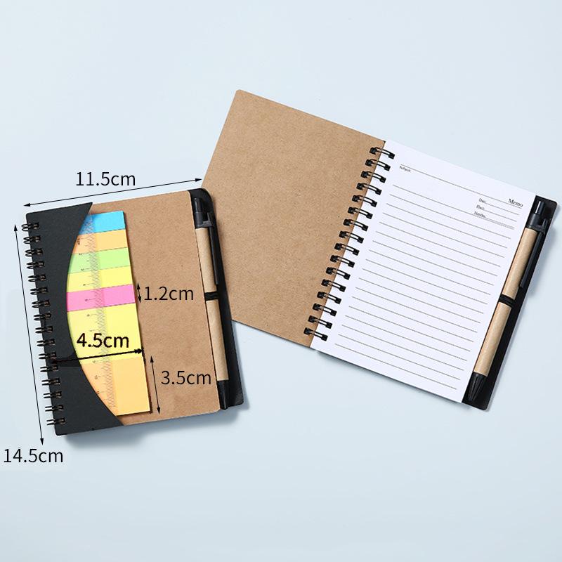 Cross Half-Circle Ruler Coil Notebook with Creative Tearable Sticky Notes and Kraft Paper