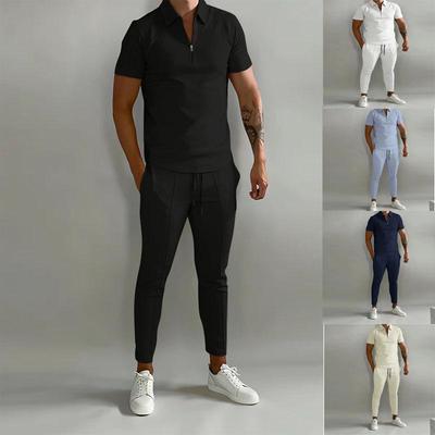 2025 Summer Slim Fit Men's Suit: Short Sleeve, Long Pants Casual Sports Set