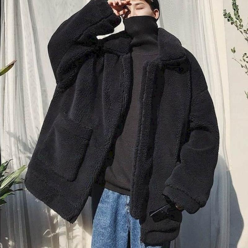 Cappotto Caldo Ispessito Foderato in Agnello Invernale da Uomo Giacca Casual Alla Moda Taglie Forti per Studenti