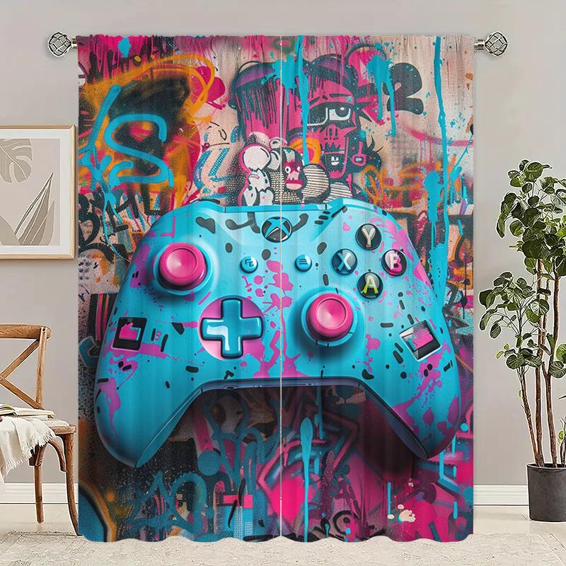

2Pcs- Graffiti PS4- Printed curtain, -100% polyester material, suitable for bedroom curtains and living room decoration. 23Wx59L(60x150CM)x2