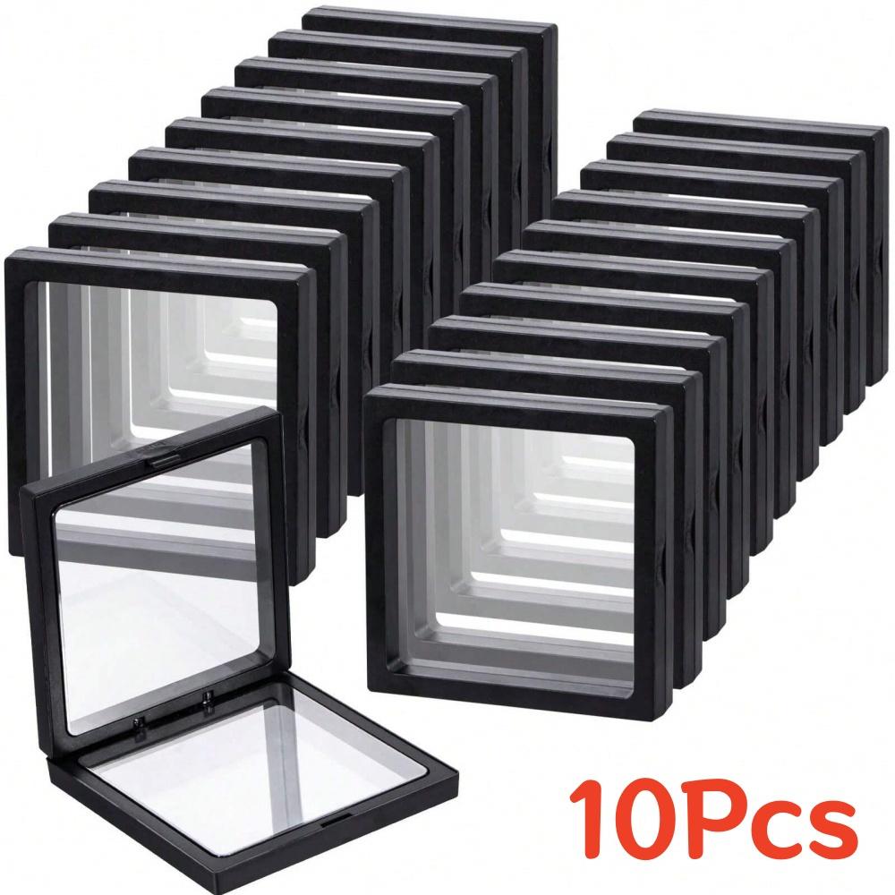 10Pcs Transparent PE Floating Frame Display Case Jewelry Earring Antioxidant Storage Box Elastic Film Dustproof Packaging Box 9x9x2cm
