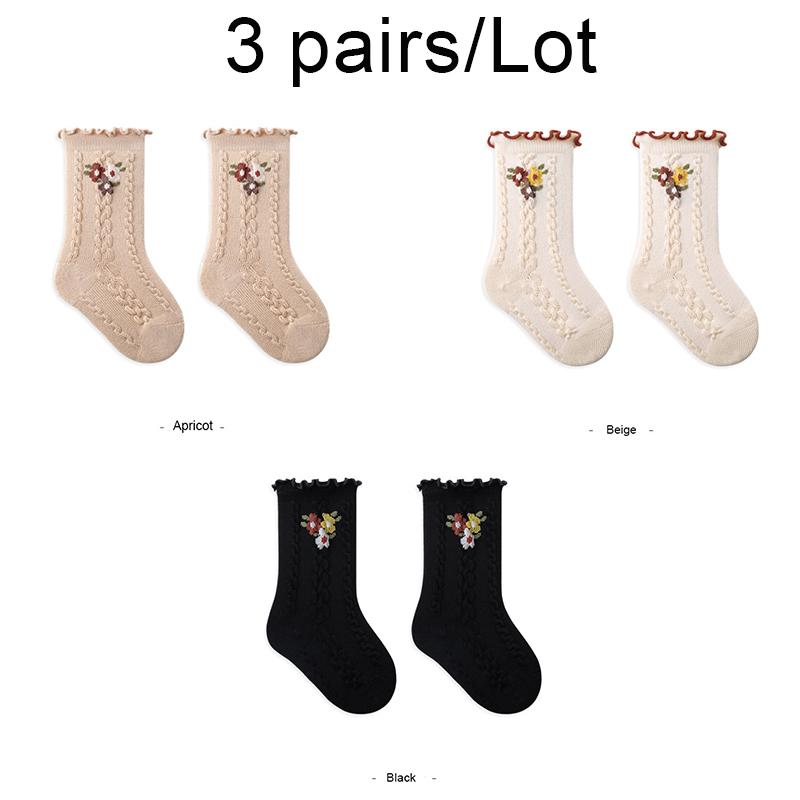 3 Pairs Baby Girl Socks Toddler Foral Cotton Autumn New Infant Tube Socks Newborn Princess Socks For Girls