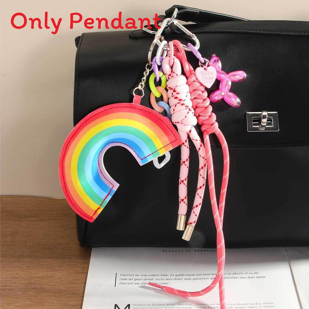 Miu Leather Rainbow Heart Balloon Dog Keychain For Stylish Bag Decor