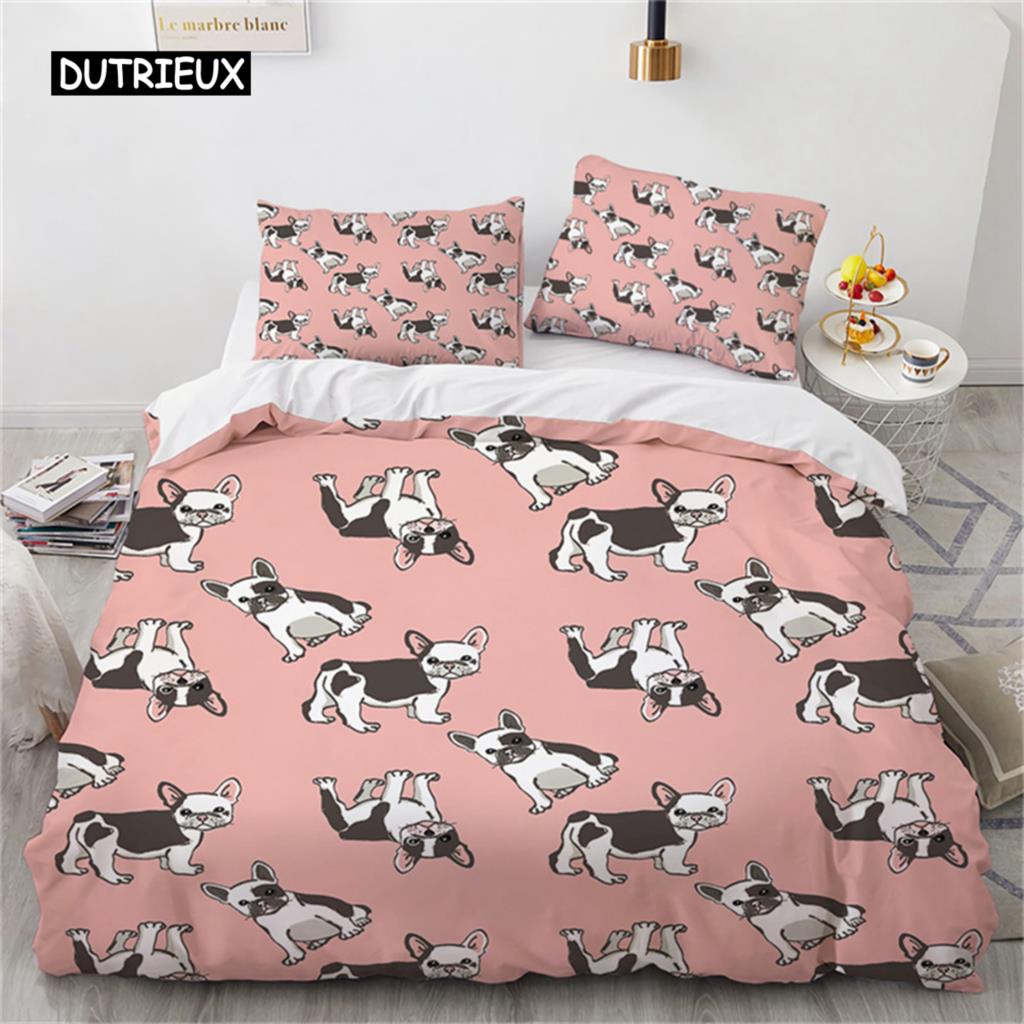 Niedliche Cartoon-Tier Bettbezug Hunde Bettwäsche Set Einzelbett Doppelbett für Kinder Mädchen Geschenk Raumdeko Mikrofaser Bettdeckenbezug Kissenbezug