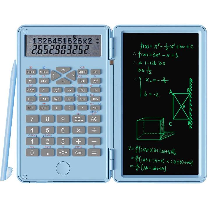 Scientific Calculator with LCD Writing Tablet – 240 Functions for Math, Physics & Exams, Dual-Line Display, One-Click Clear & Lock, Pull-Out
