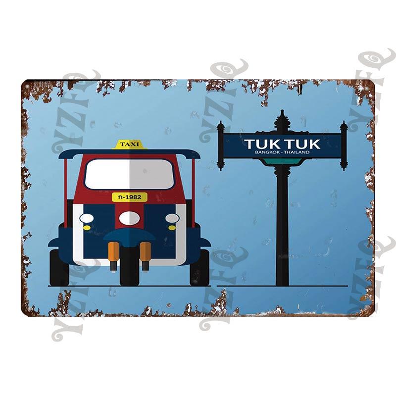 Vintage Thailand Travel Poster Tuktuk Car Taxi  Thai Elephant Metal Sign  Wall Bar Restaurant Home  Craft Decor 30X20CM DU-4682A