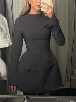 Gothic Y2k New One Piece Dress Women Solid Pocket Vintage High Street Dresses Female Korean Fashion Patchwork Casual Slim Clothes 2024