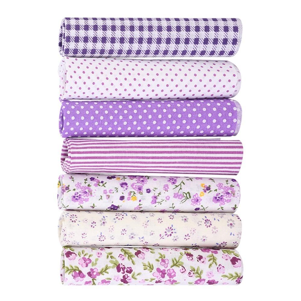 7Pcs 7 assorted styles Floral Cotton Fabric Purple floral pattern Fabric Bundle Quilt making