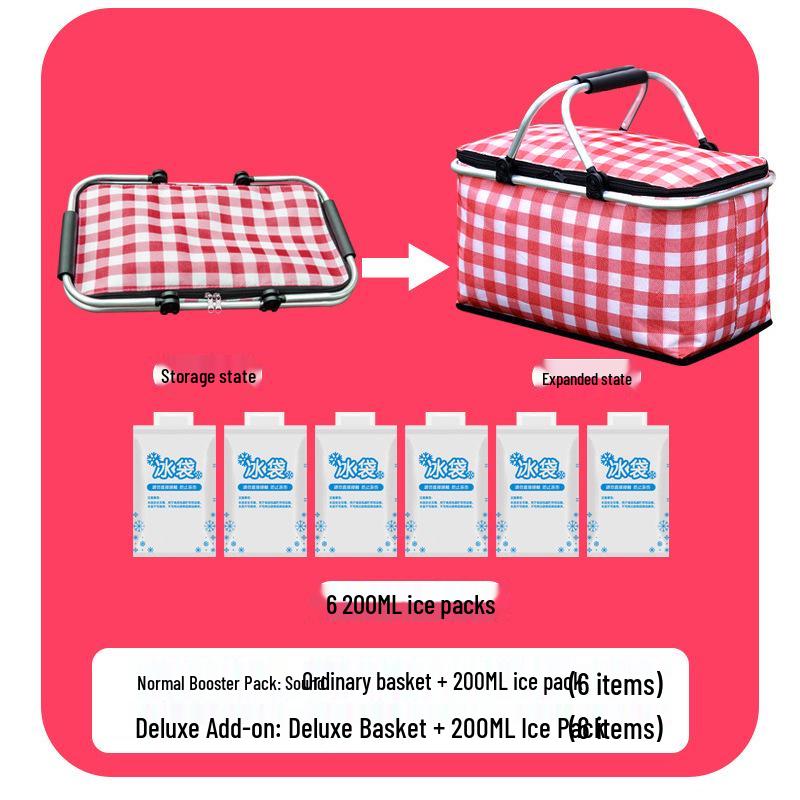 Faltbarer isolierter Picknickkorb Lunchtasche - Tragbare Sommer-Kühltasche mit Kühlakku und Aluminiumfolienisolierung