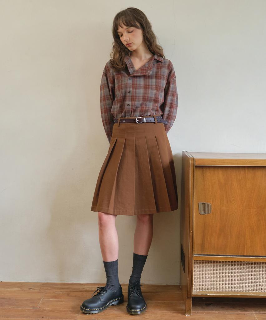 Aueonoseuteljia Mila Cotton Pleats Midi Skirt_Camel(O25-Sk14)