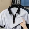 Summer New Men's Short Sleeved T-shirt Middle-aged and Young Vertical Striped Half Sleeve Scissor Lapel