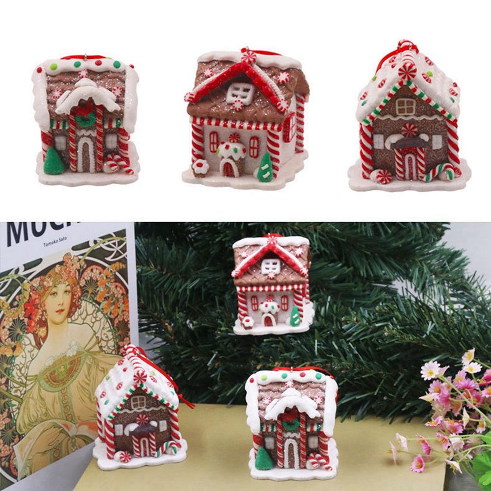 3/5pcs Soft Clay Christmas Little House Pendant Christmas Cottage Desktop Decoration