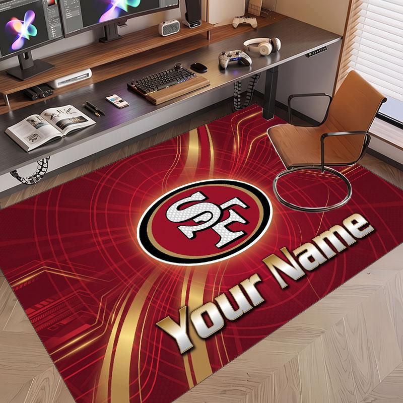 Custom Rug San Francisco 49ers Pattern Print Name Text Soft Non‑Slip Floor Carpet for Home Indoor Decoration