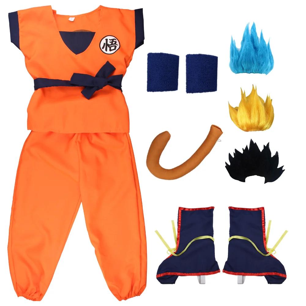 Kids Anime Son Goku Cosplay Costumes Krillin Training Clothes Superhero Outfits with Super Saiyan Wig Comic Con Party Costume