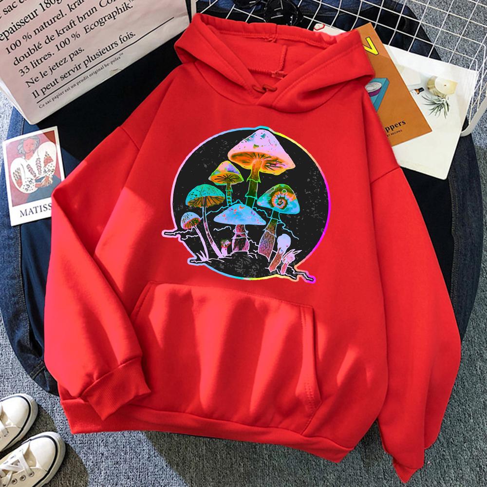 Garden of Shrooms Colorful Neon Print Unisex/Women Cotton Hoodie Casual Oversized Pullover Popular Sweatshirt Trend Unisex Clothing