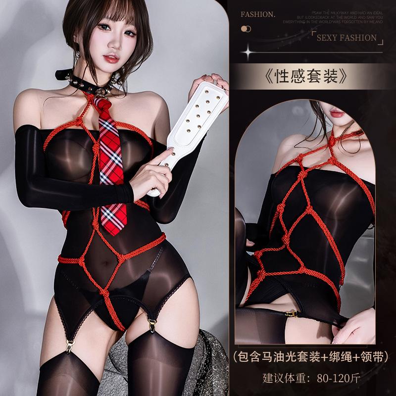 Sex underwear sexy one-word shoulder horse oil full body stockings tights sexy one-piece tube socks splicing women