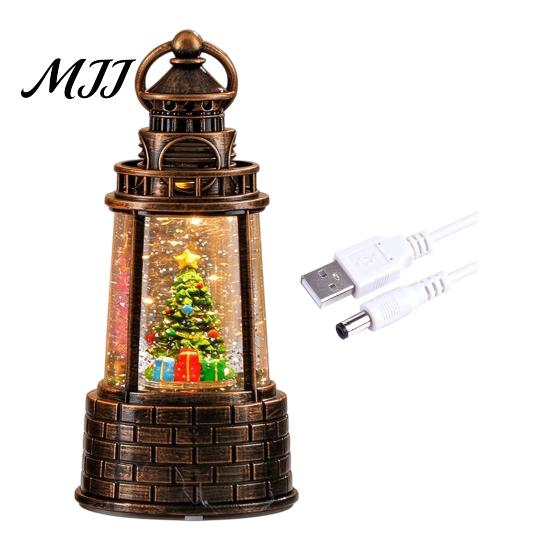 Sparkling Snowflake Christmas Gift Lighthouse Snow Lantern, Musical Lighted Ball Swirling Battery Powered Snowing Lantern Glitter Water for